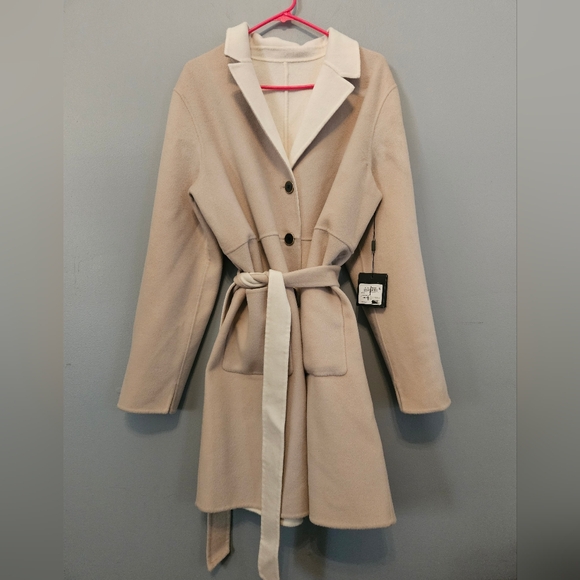 St. John  Women's Cashmere Wool Reversable Coat XL Beige Ivory NEW but STAINED - Picture 1 of 16
